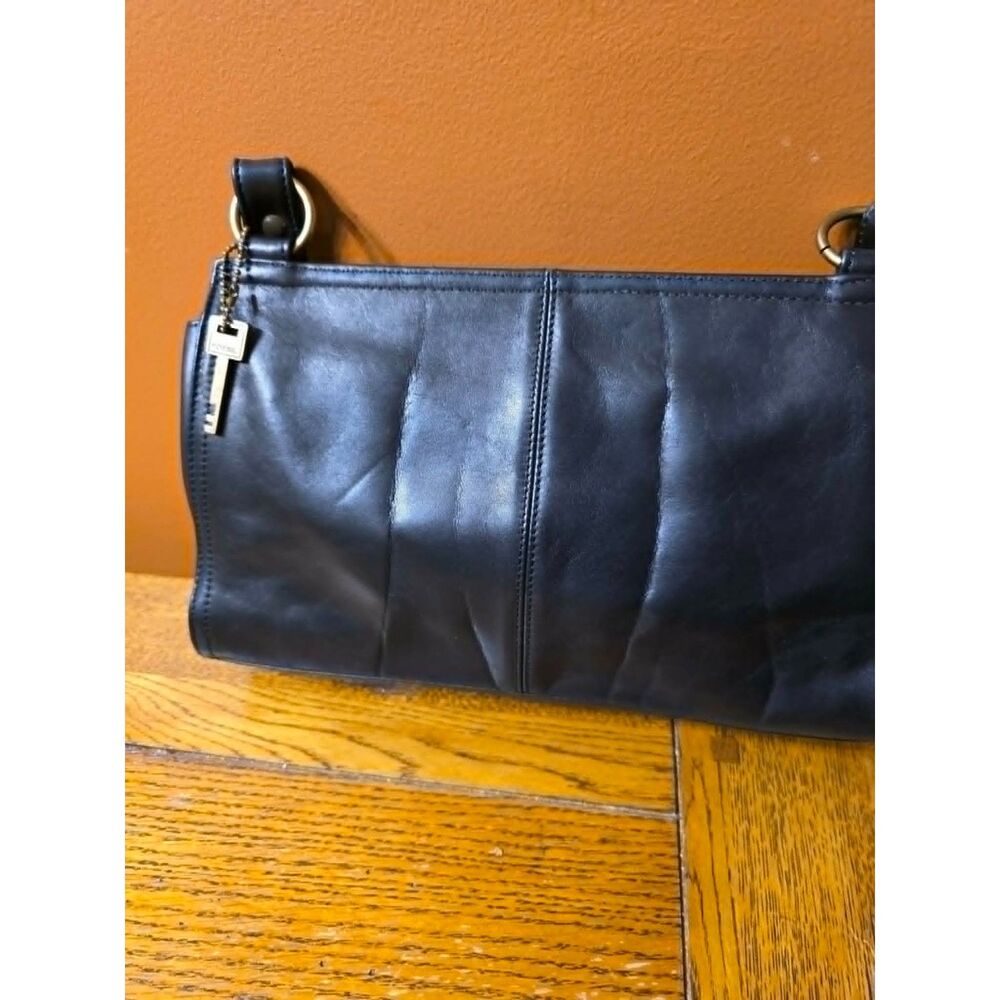 Vintage Fossil Black Leather Messenger Crossbody Shoulder Bag Key Charm